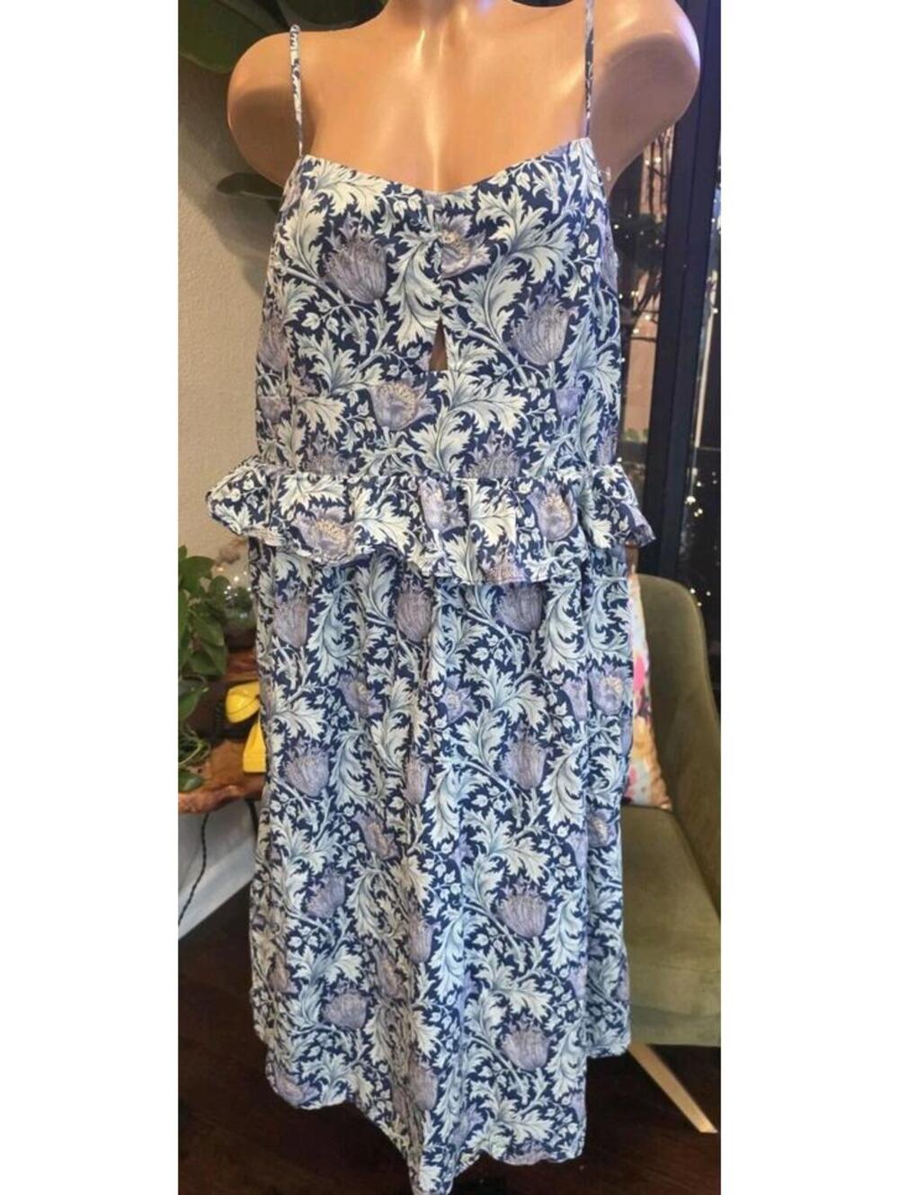 Hyacinth House Blue Leafy Floral Maeve Midi Dress Size XXL - Picture 2 of 11